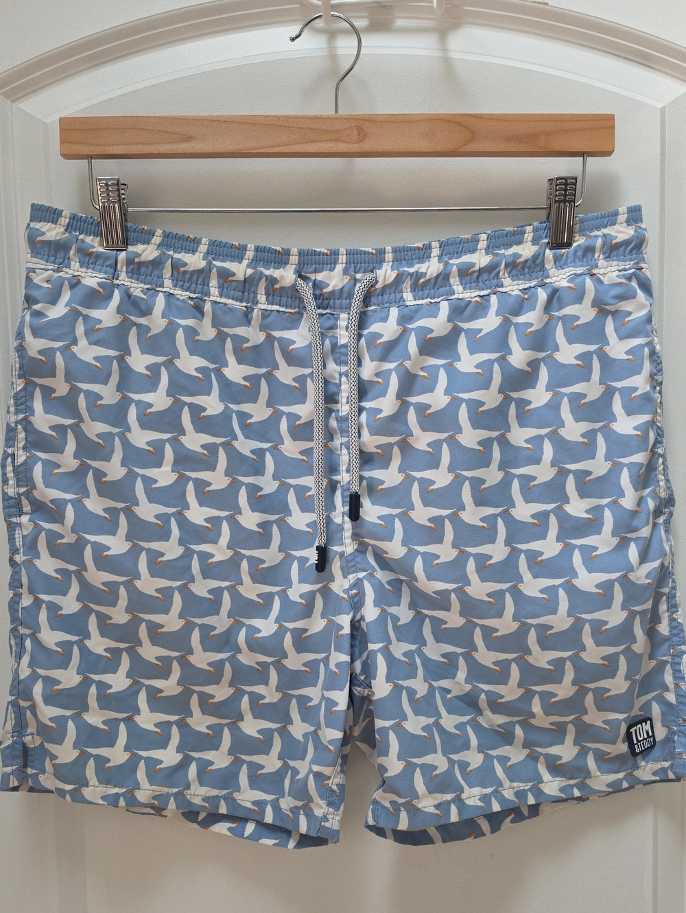 Tom & Teddy Blue & White Seagull Print Swim Trunks
